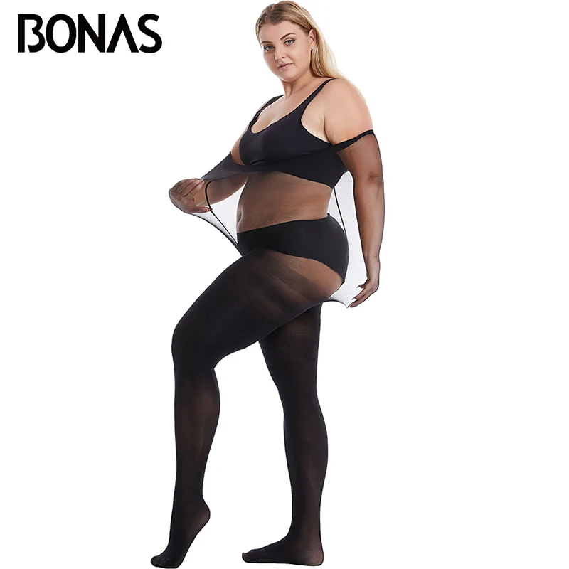 

BONAS Spring 60D Tights XXXL Pantyhose Elasticity Resistant Women Sexy Extra Plus Size Black Stockings 110kg Collant Femme