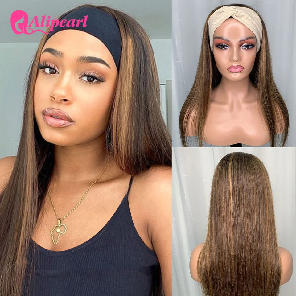 AliPearl Hair Highlight Straight Headband Wig Human Hair Wigs 1B/27