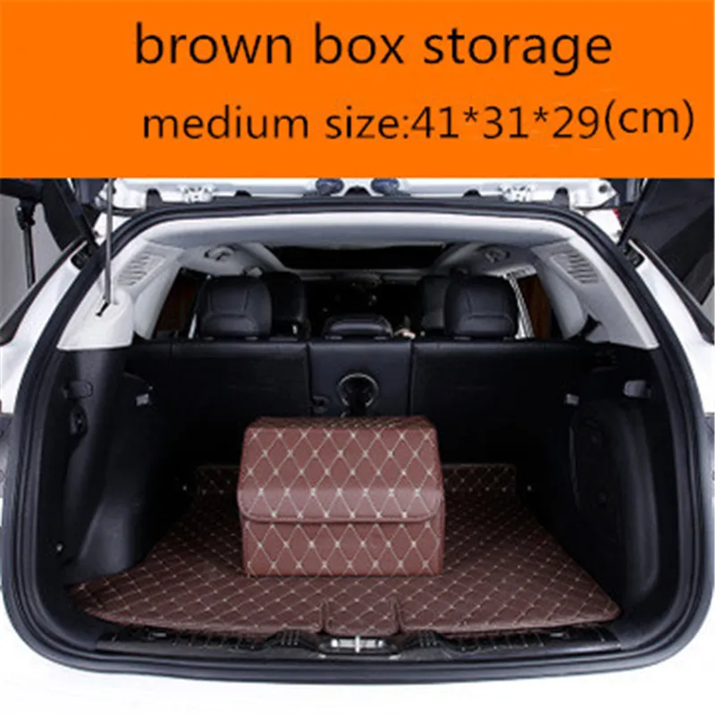 brown M Крупногабаритные автомобильные органайзеры для багажника искусственная кожа сумка для хранения на заднем сидении вместительная многофункциональная автомобильная задняя коробка аксессуары для интерьера - Название цвета: brown M