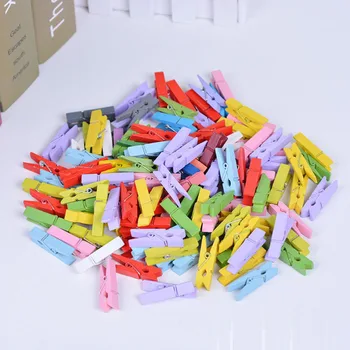 

25mm 35mm New 50 PCS Mixed color Mini Wooden Clothes Photo Paper Peg Pin Clothespin Craft Clips
