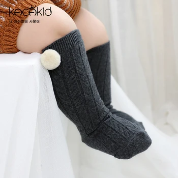 

Baby Pom Pom Socks Girls Boys Knee High Spanish Style Black Dark Gray Light Gray Socks