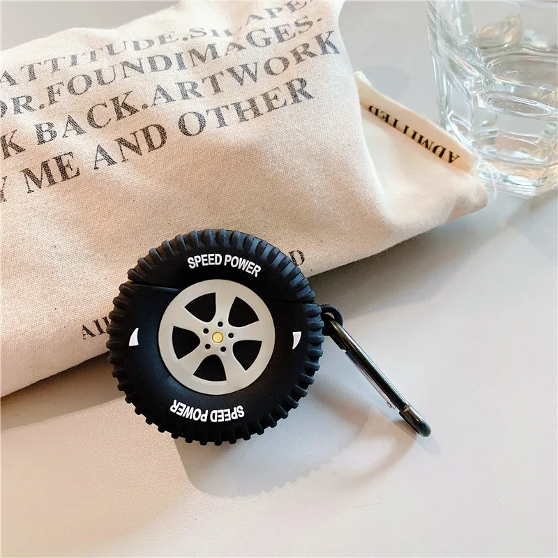 Для AirPod 2 Чехол 3D Автомобильные шины колеса мультфильм мягкий силиконовый беспроводной чехол для наушников s для Apple Airpods чехол милый чехол Funda - Цвет: black wheel