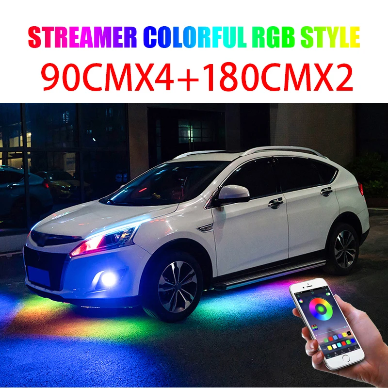 car light bulbs Niscarda 4PCS 12V IP65 App Control RGB LED Strip Under Car 60 90 120cm Tube Underglow Underbody System Neon Light rear fog lights Car Lights