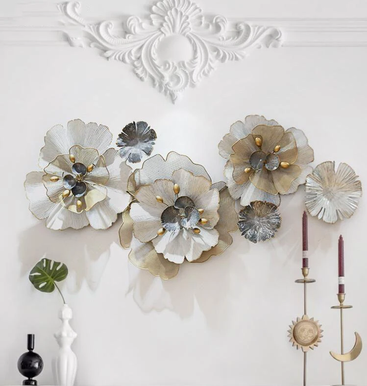 

European 3D Stereo Wrought Iron Flower Wall Decoration Ornaments Home Livingroom Wall Sticker Crafts Sofa Background Wall Murals