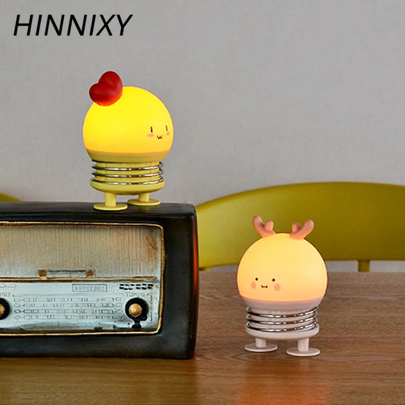 

Hinnixy Creative Pressing Spring Night Light Cartoon Chick Rabbit Deer Table Tamp Children Kid Baby LED Toy Pressure Relief Gift