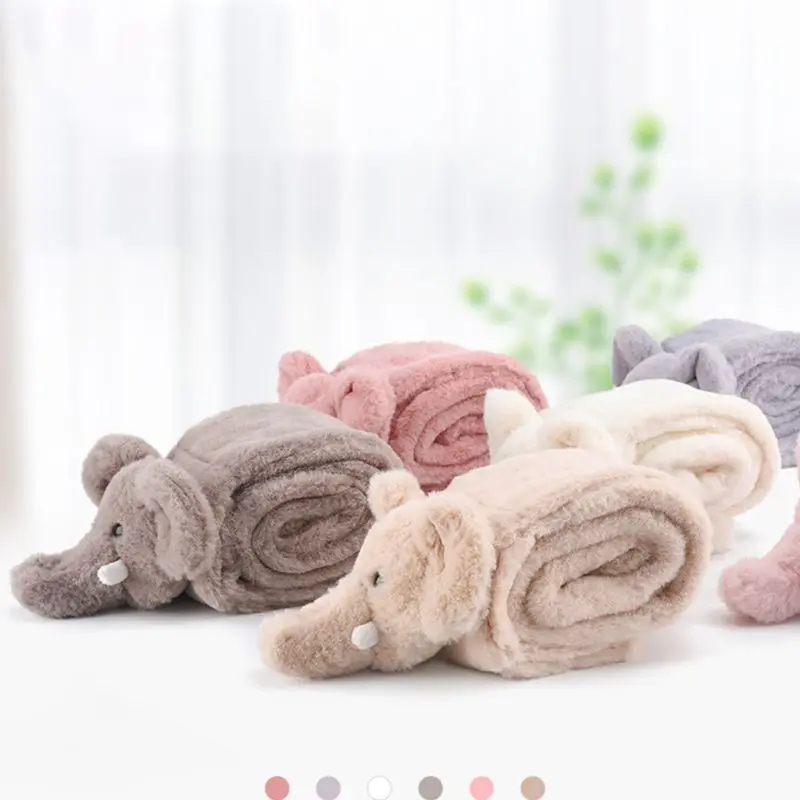 

Toddler Kids Winter Thicken Plush Loophole Collar Scarf Solid Color Cute Elephant Toy Decor Wrap Around Neck Warmer Neckerchief