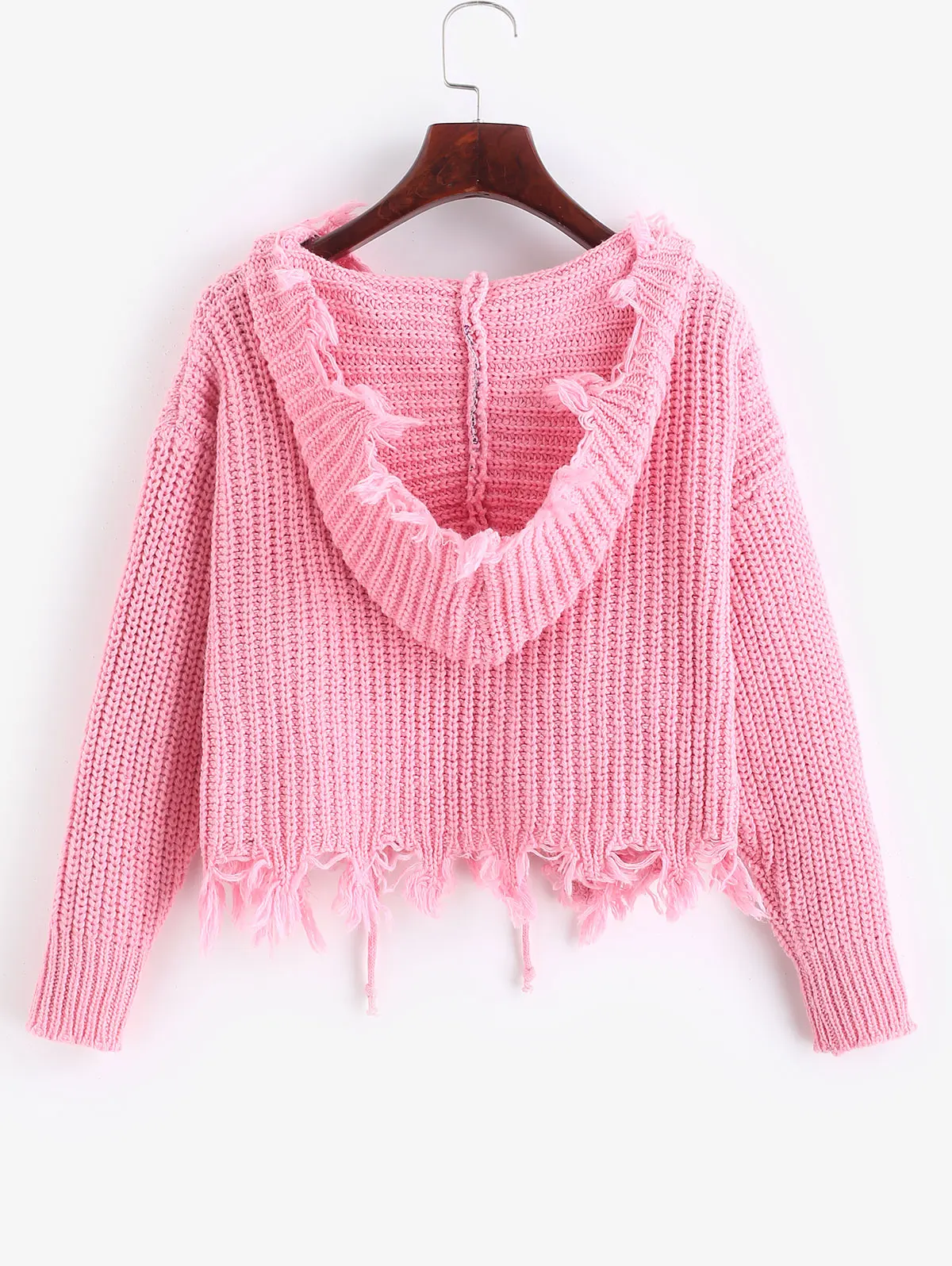 ZAFUL потертый с капюшоном массивный кардиган на молнии Состаренный кардиган с заниженным плечом эластичные однотонные теплые свитера
