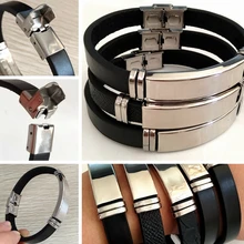 Новинка, 12 шт., высокое качество, мужские черные кожаные браслеты из нержавеющей стали, спортивные крутые Браслеты, Браслет-манжета для мальчиков, подарок на день рождения