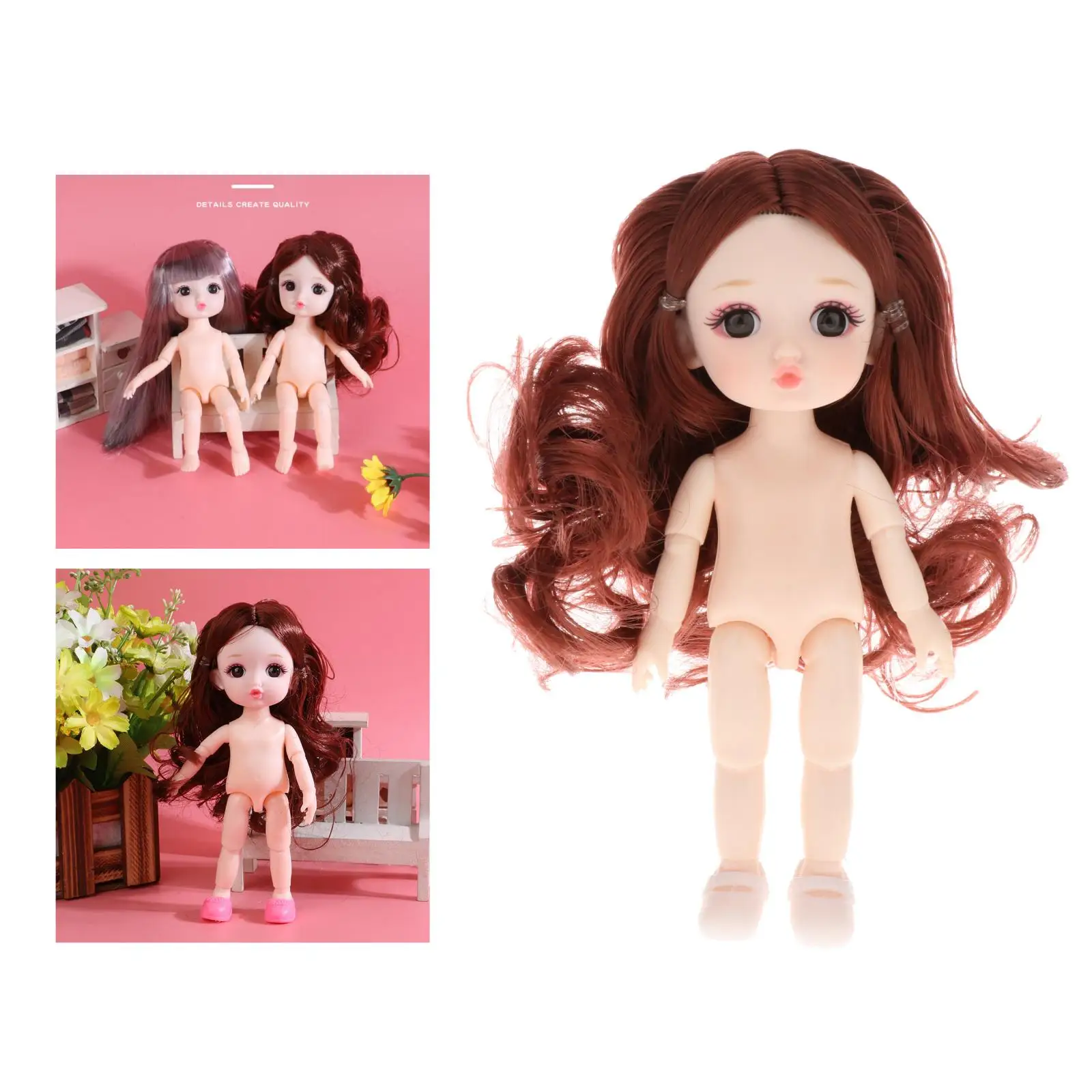 Cute 1/12 Mini BJD Dolls Naked Girl  Body 3D Eyes Toy For Girls Kids