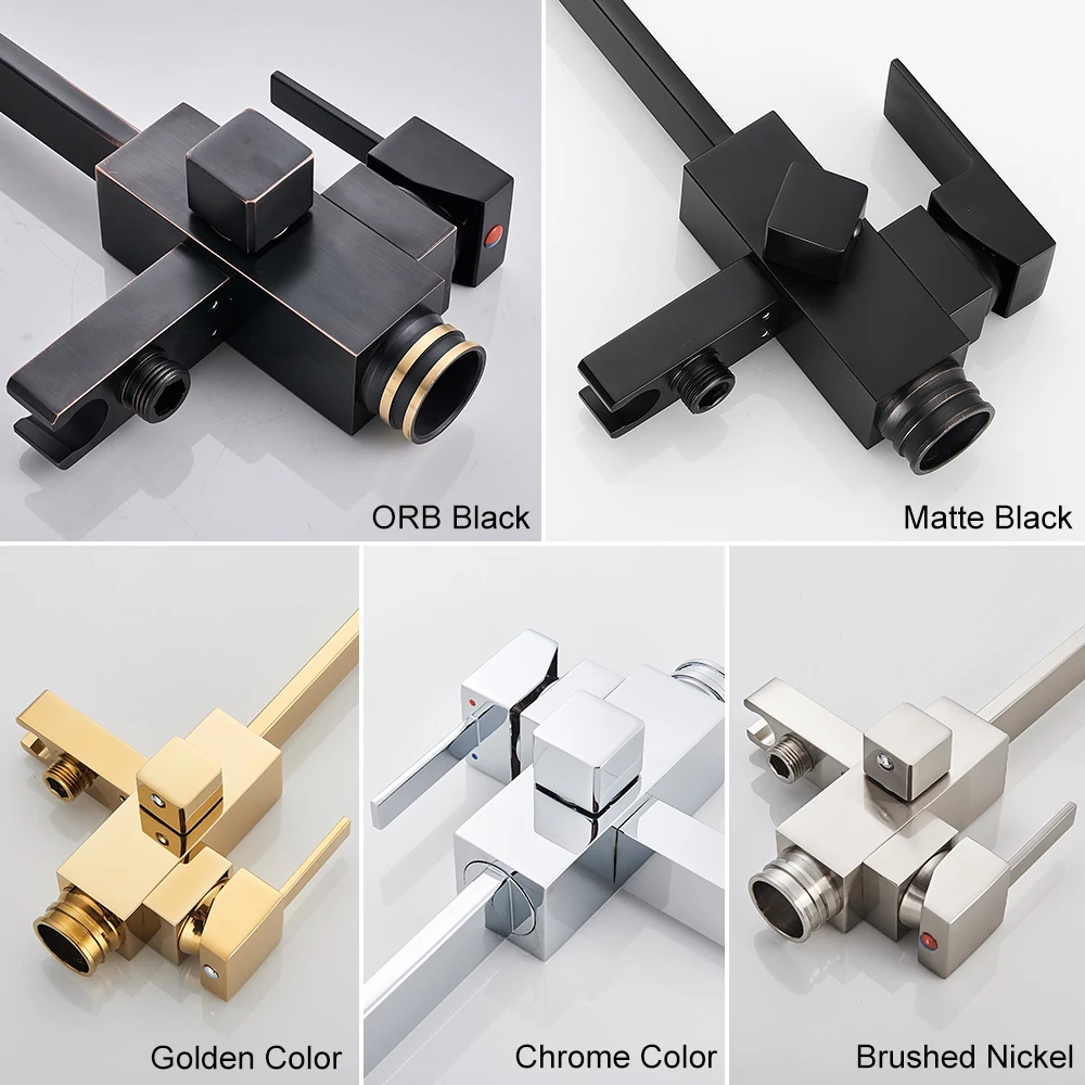 Chrome Floor Mounted Bathtub Shower Faucet Black Bronze Square free standing Crane with shower hand Hot Cold Mixer Tap 4