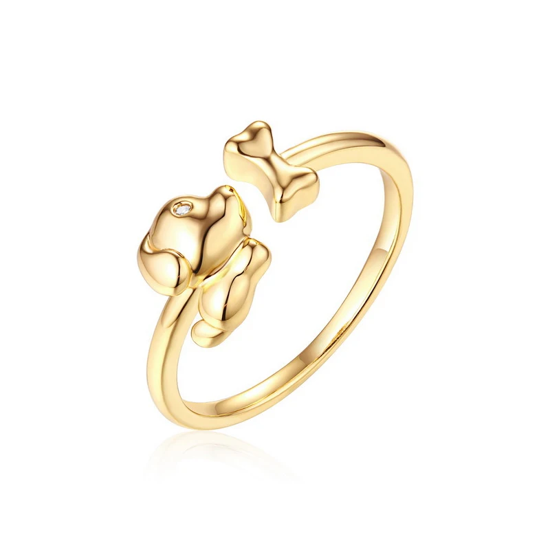 

925 Sterling Silver Ring Open Design Bijoux En Argent Cute Dog Bone Gemstone Jewelry Wedding Gift