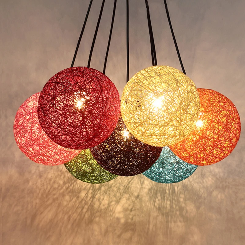 Ротанговый шар подвесные светильники скандинавские плетеные подвесные лампы подвесные светильники для гостиной фойе бар кофейня осветительные приборы