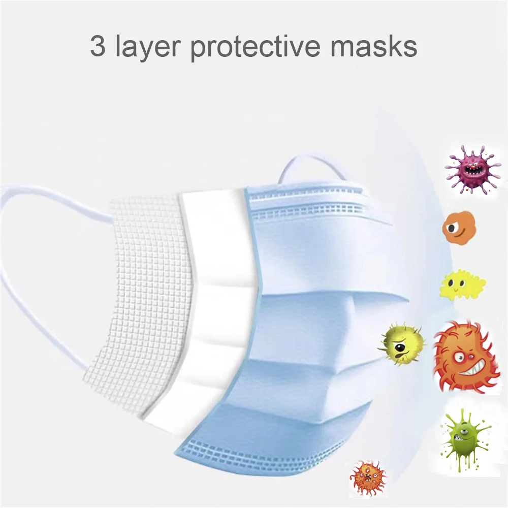 

10pcs / lot in Stock 3 Layers Anti-Dust Anti-Earloop Face Protection Masks