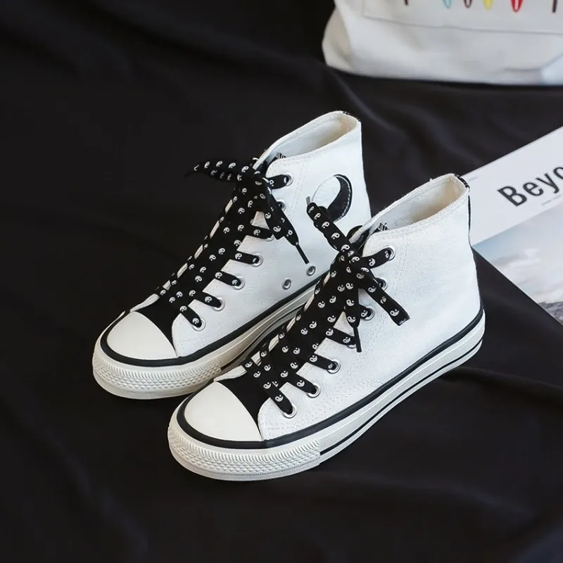 

Women High-top Canvas Shoes Female Fashion Retro Yin and Yang Shoes Trendy Wild Sneakers Classic Canvas shoes High quality K18-1
