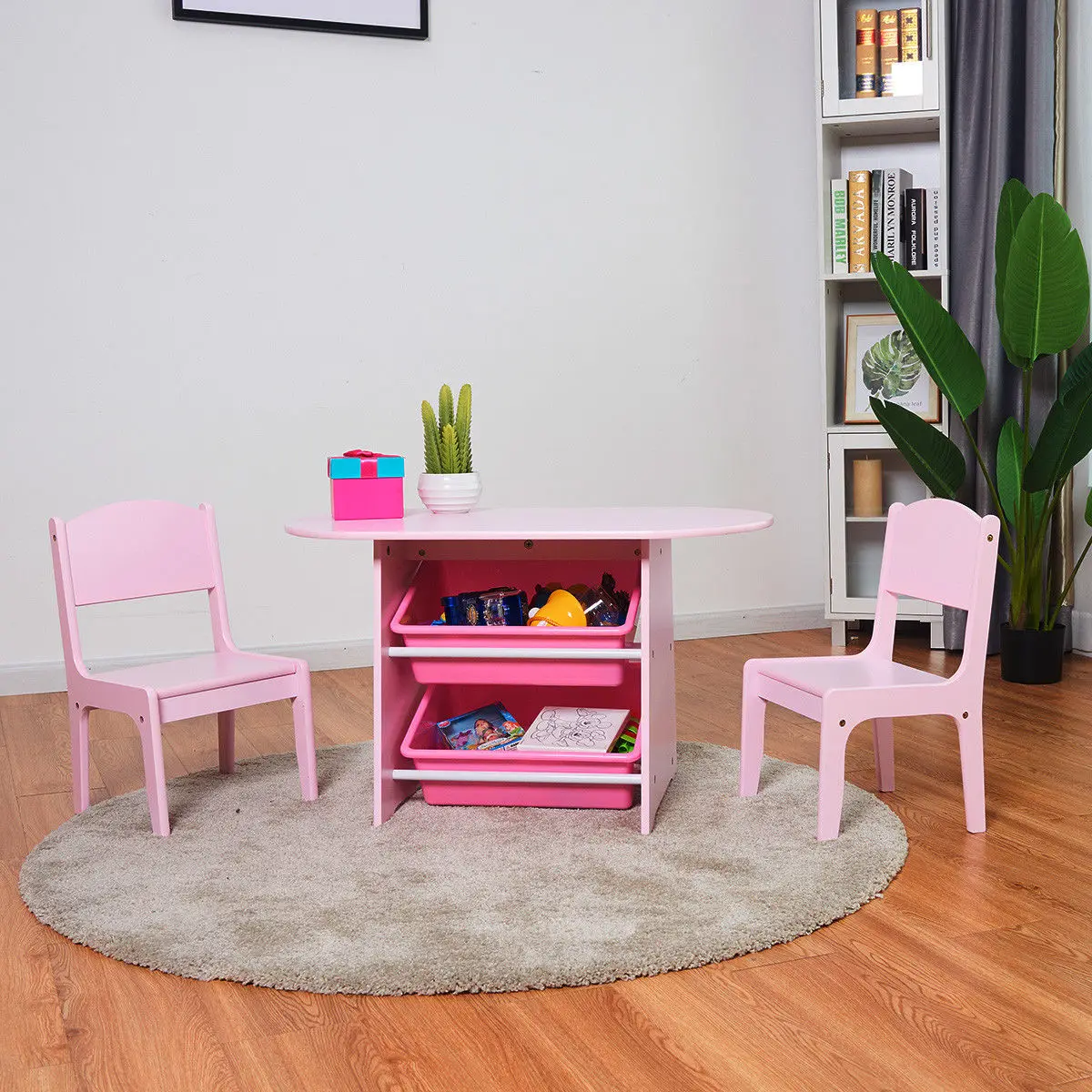 Kids Children Table and Chair Set Girls Storage Box Pink Bunting