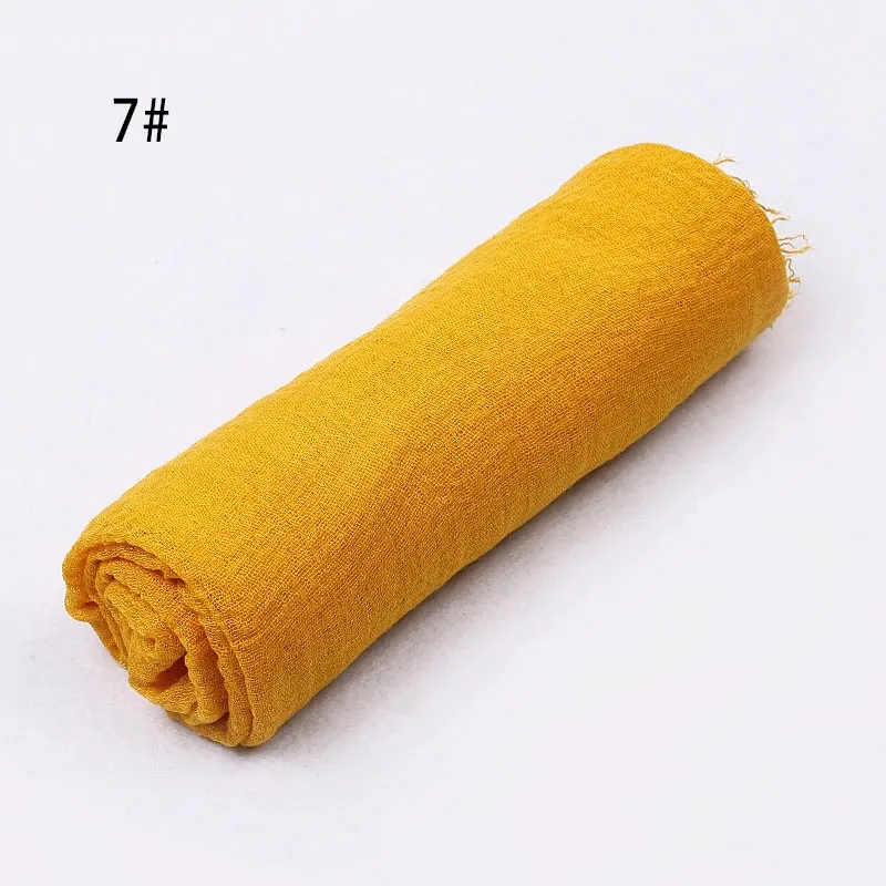 07Turmeric Sparsil, Женский Летний дышащий шарф с кисточками, морщинка, хлопок, складка, шаль, глушитель, однотонный шейный платок, мусульманский шарф, шарфы-повязки - Цвет: 07Turmeric