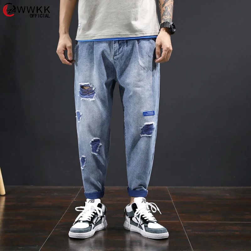 WWKK pantalones vaqueros rasgados para hombre, jeans mom, jeans boyfriend,  adolescentes con cintura alta, push up, 28 42 talla grande, 2020|Pantalones  vaqueros| - AliExpress