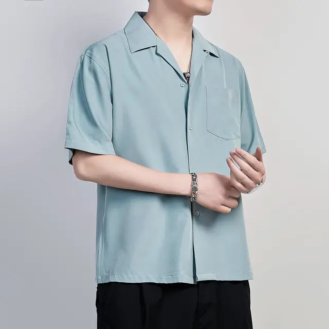 Green Men Shirts Casual Short Sleeve 