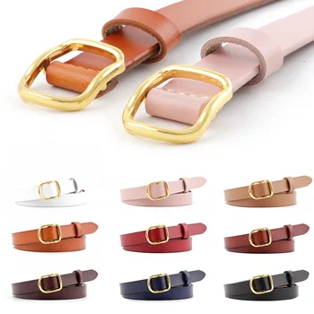 

1Pcs Candy Colors Thin Waist Belt 110cm Women PU Leather Irregular Gold Metal Buckle Belt Adjustable Alloy Pin Buckle Waistband