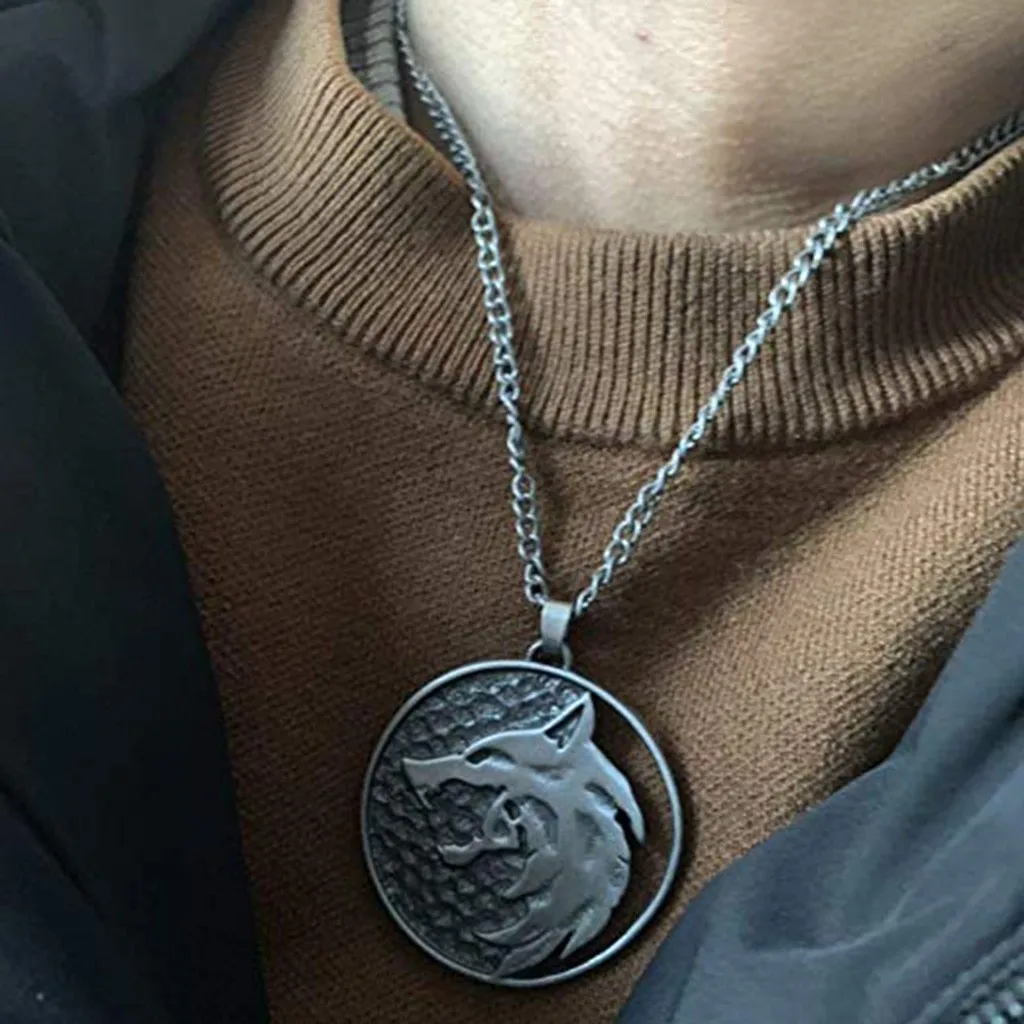 Новая мода Полые Волчья Голова морская подвеска круглый крест цепь Короткие