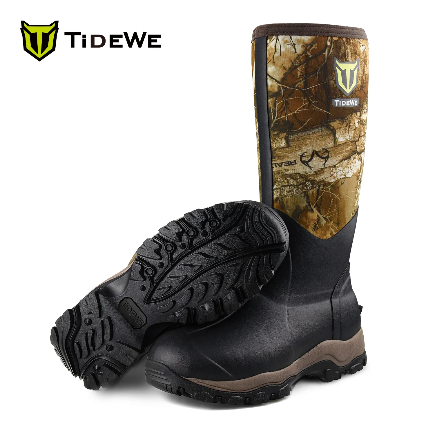 Najtaniej Buty myśliwskie TideWe izolowane 400G wodoodporne trwałe 40cm wysokie 6mm neoprenu i gumy Outdoor Boot dla mężczyzn Realtree Edge Camo