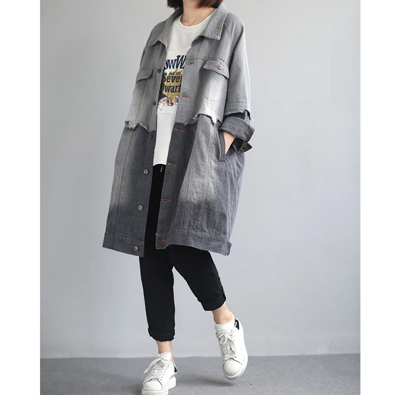 lower price  Outerwear & Coats Denim Jackets Long Sleeve Patchwork Oversize Jacket Windbreaker Coats Women Casua