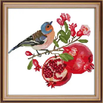 

Joy Sunday Bird and Pomegranate Kits for Embroidery Cross Stitch Printed on Canvas Pattern11&14CTPrint Cloth Handmade Needlework