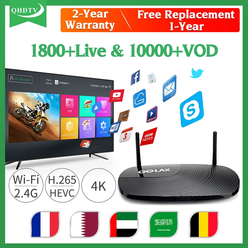 GOLAX IPTV французский арабский Катар M8 QHDTV Android 7,1 телеприставка S905W H.265 4K IPTV подписка 1 год код IPTV французский арабский