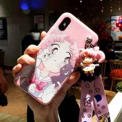 Для iPhone 11 pro милый 3D Сейлор Мун чехол для телефона для iPhone 11/11 pro Max мультяшная задняя крышка+ ремешок+ игрушка - Цвет: As shown in