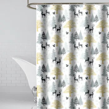 

Shower Curtain Nordic Fawn Fabric Mildew Resistant Waterproof Bath Curtains for Bathroom 12pcs Hooks