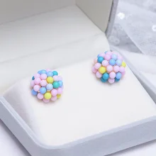 Новинка, корейские милые круглые Разноцветные серьги-гвоздики с имитацией жемчуга для женщин и девушек, милые серьги с бусинами, модные вечерние ювелирные изделия, подарок