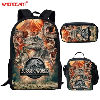 

WHEREISART 3pcs/set T-Rex Dinosaur School Bags For Teenager Boys Girls Student Large Backpack Children Schoolbag Kids Bag Gifts