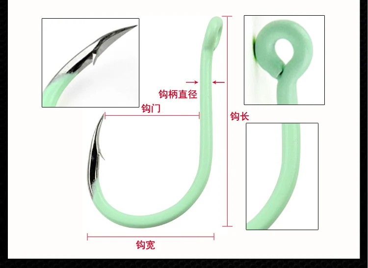 Description Picture 4 of item10pcs Luminous Fishing Barbed Hook Bend Mouth Triangular Fast Attack Super Needle Point Fishhook Black Seabream Bass Japan Hooks