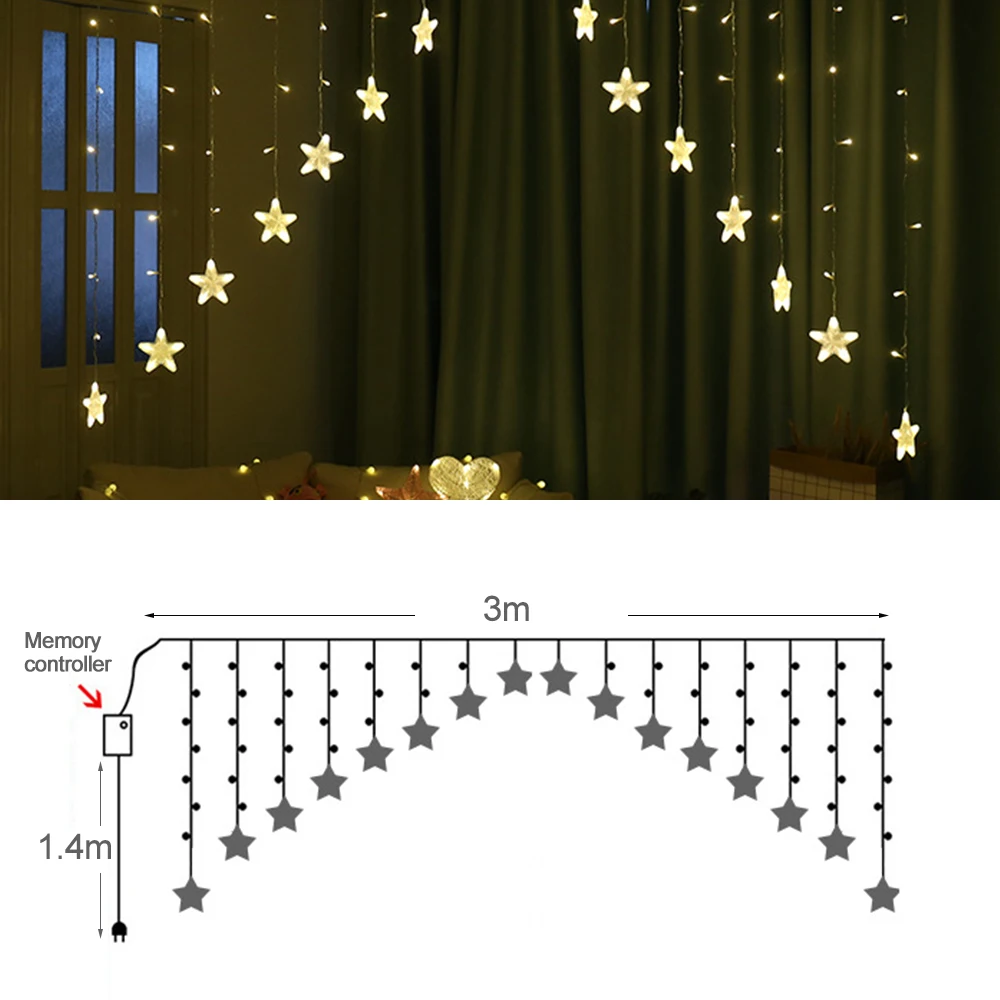 3 метра светодиодный светильник s пятиконечная звезда занавес светильник звезда Свадьба День Рождения X-светильник Крытый теплый белый гирлянда вечерние Декор