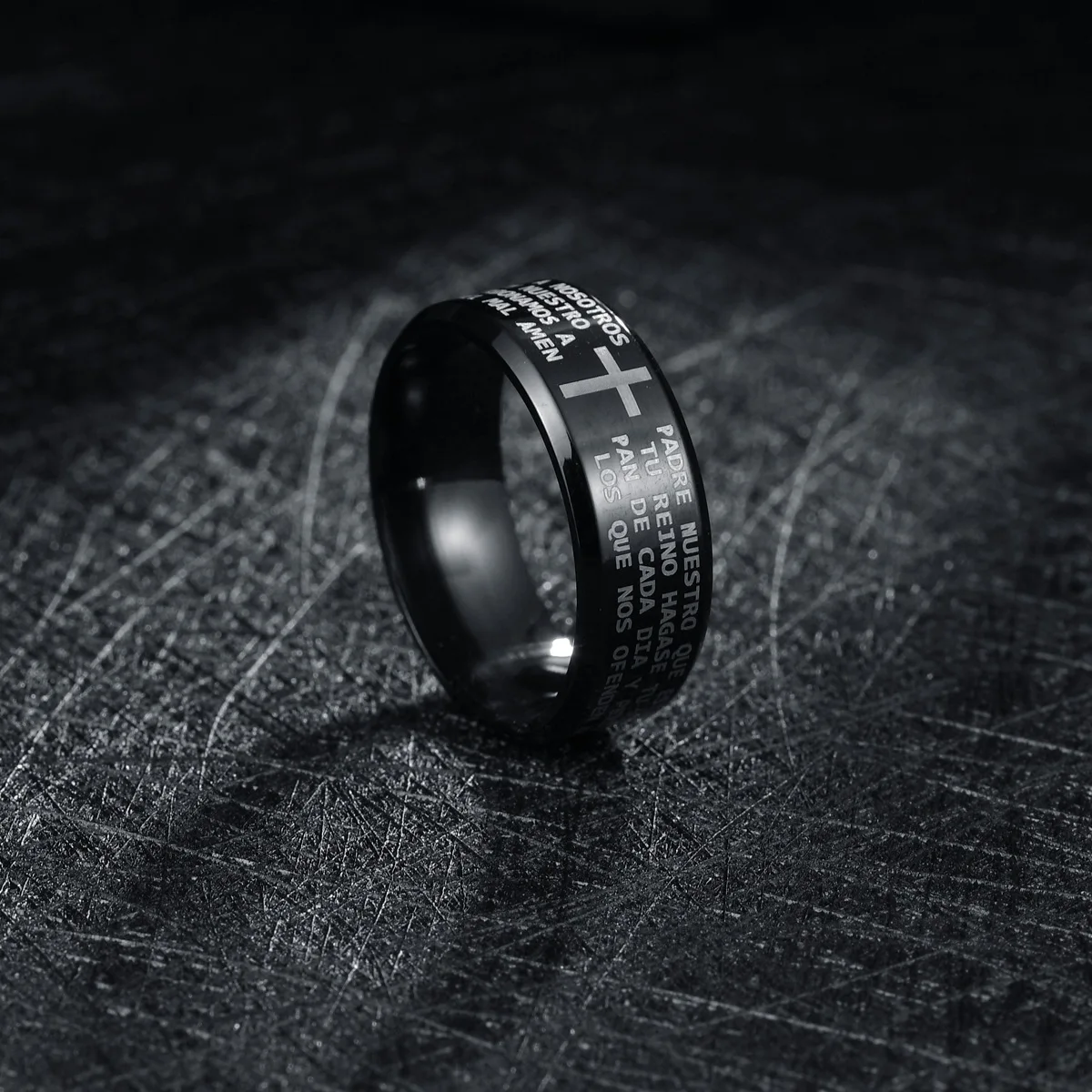 Stainless Steel Ring Men Jesus Cross Letter Bible Verse Prayer Finger Ring 8Mm Amulet Jewelry