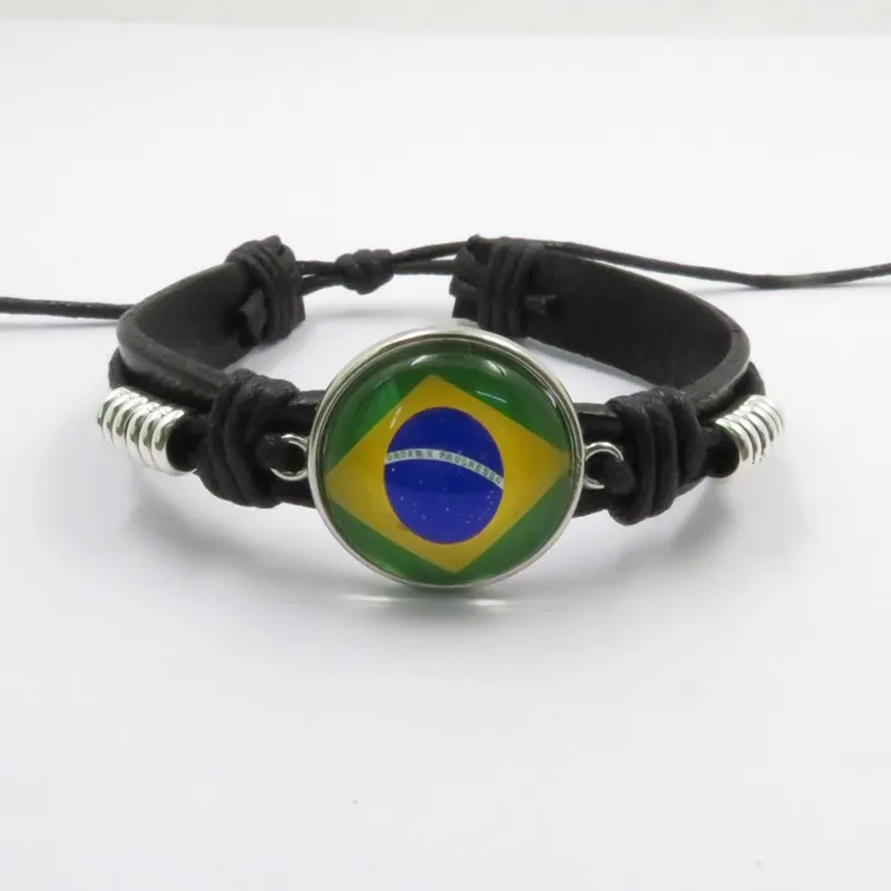 Venezuela, somalia, Испания, Йемен, Национальный флаг, стеклянный кабошон, кожаный браслет для женщин и мужчин деревенский браслет на заказ - Окраска металла: Brazil