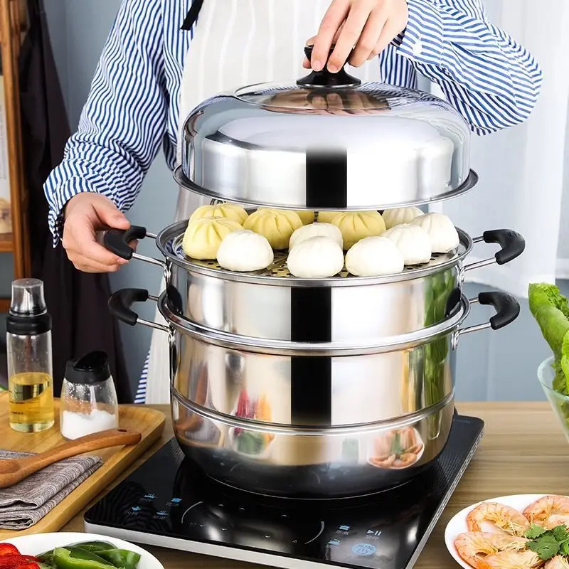 

Thickening Double Bottom Second Layer Three Layer Stainless Steel Steamer Household Stainless Steel Pot Double Layer Stew Pot St