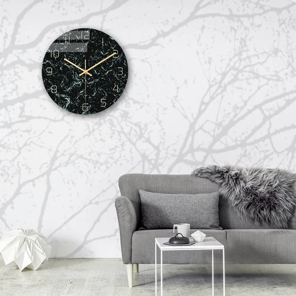 Акриловая декорация настенные часы мраморная текстура часы гостиная спальня для офиса украшение беззвучный ход