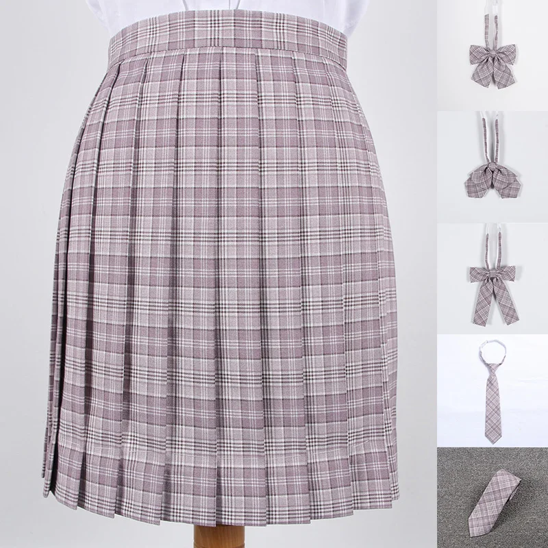 

School Dresses Pleated Skirt JK Uniform Skirt Student High Waist Anime Sailor Suit Skirt Plaid Light Purple White Plaid Pleated