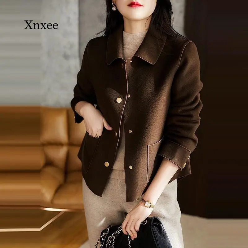 

Женское шерстяное пальто с длинным рукавом, элегантная однобортная куртка с отложным воротником в стиле ретро, повседневная верхняя одежда, весна