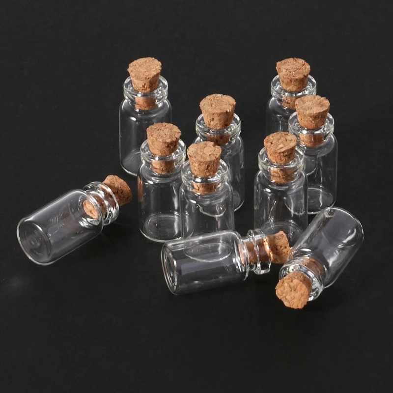 10pcs Mini Glass Wish Bottle Vial with Cork Stopper Storage Pendant 0.5/1/2/20mL P82C 4
