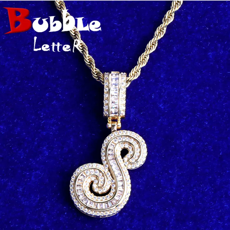 Bubble Letter Letter Jewelry Women’s Cursive Baguette initial Pendant