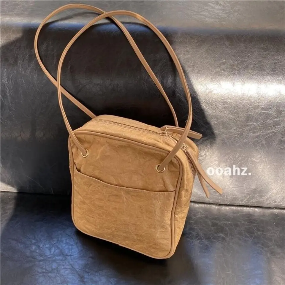 

2021 ladies handbag small handbag shopping bag female wallet retro kraft paper shoulder bag casual waterproof DuPont paper