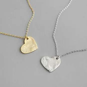 

Irregular Face Heart Shape Gold Necklaces & Pendants Real 925 Sterling Silver Necklace For Women Chain Fine Jewelry 925-46
