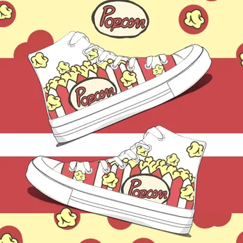 

Amy and Michael Fashion Popcorn Graffiti Shoes Students High Top Woman Vulcanize Shoes Hand Painted Casual Sneakers Women Unisex