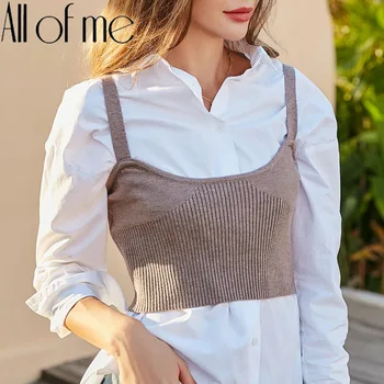 

Knitted Tops Women Camisole Fashion Crop Top Female Sleeveless Intimate Lingerie Casual Design Sweater Tanks Cami Black / Khaki