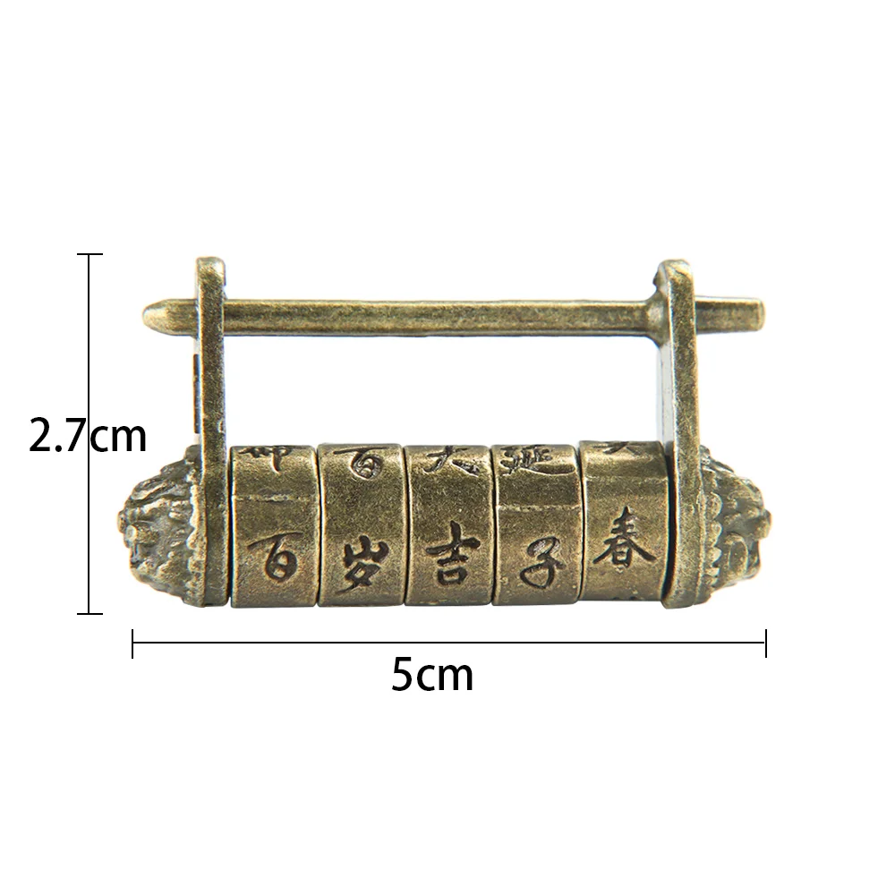 Metal Chinese Vintage Bronze Retro Combination Lock 5 Letter Password Lock Jewelry Box Padlock for Wooden Suitcase Drawer