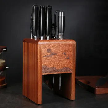 Kitchen Knife Rack Ebony Wood Hollow Knife Block Scissors Slicer Santoku knives Storage Stand Organizer Chef Knife Holder Shelf 1