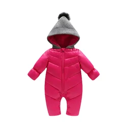 Barboteuse à manches longues pour nouveau né, garçon et fille, tricot à capuche, solide et chaud, combinaison pour bébé, vêtements d'extérieur, hiver 