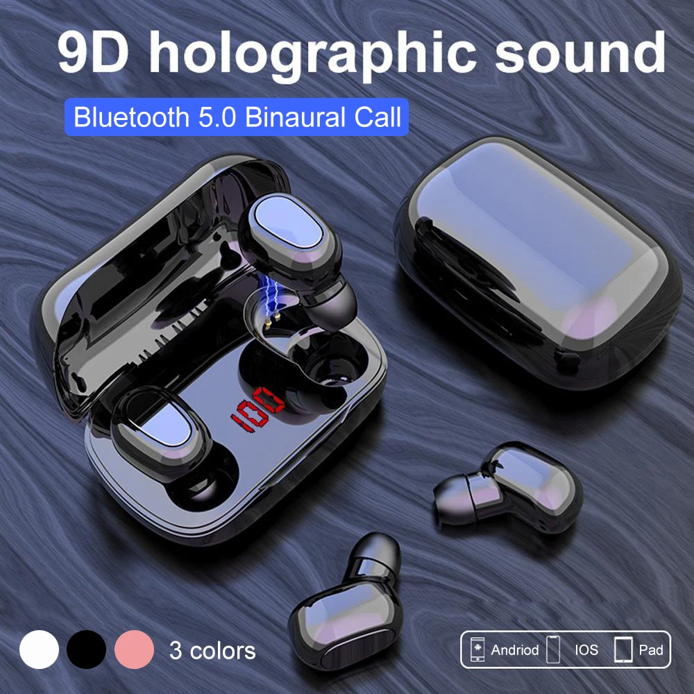 L22 TWS Wireless bluetooth 5 0 headphones Waterproof 9D Stereo Sound Gaming Headsets Earbuds 350mAh PowerBank Earphones L21 TWS
